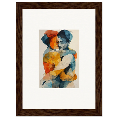 Abstract painting of two embracing figures in geometric shapes for Souls Embrace room decor