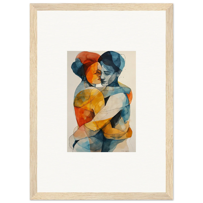 Abstract painting of two figures in warm colors, perfect for souls embrace room decor