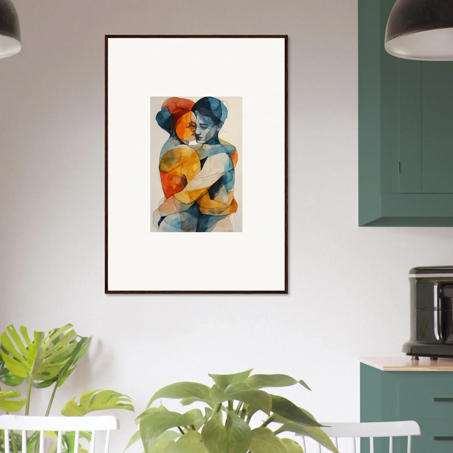 Framed wall art of vibrant embracing figures for soulful room decor