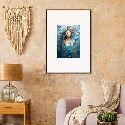 Framed canvas print of dream symphonies with butterflies on a blue background