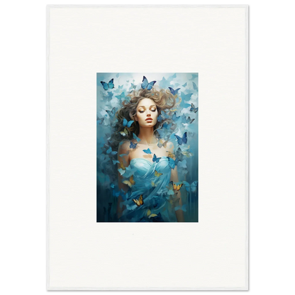 Artistic woman portrait with blue butterflies, perfect for Dream Symphonies room decoration