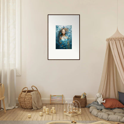 Framed canvas print of Fluttering Dream Symphonies with a figure and butterflies for room decoration