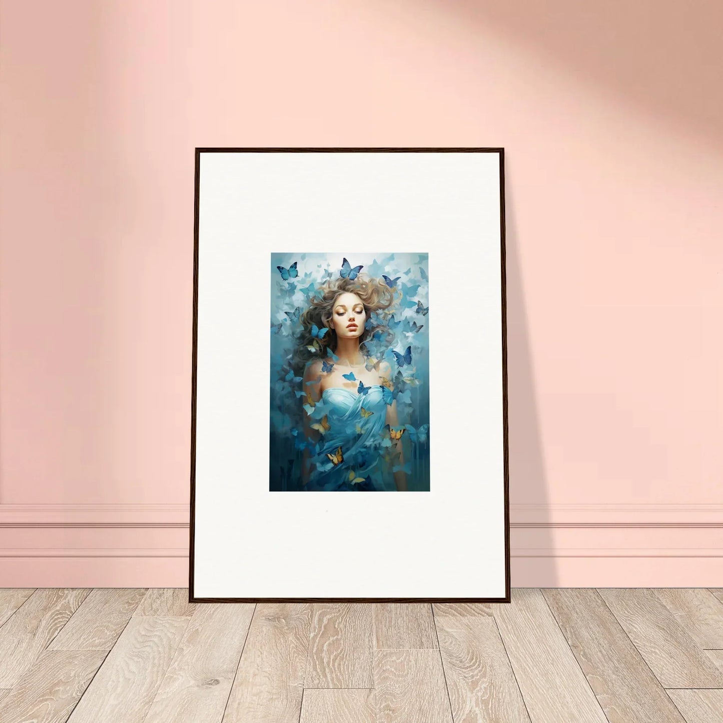 Framed canvas print of dreamy portrait with butterflies for room decoration