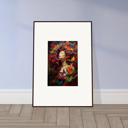 Framed wall art of Butterfly Dream Cascade with colorful portrait and vibrant decor