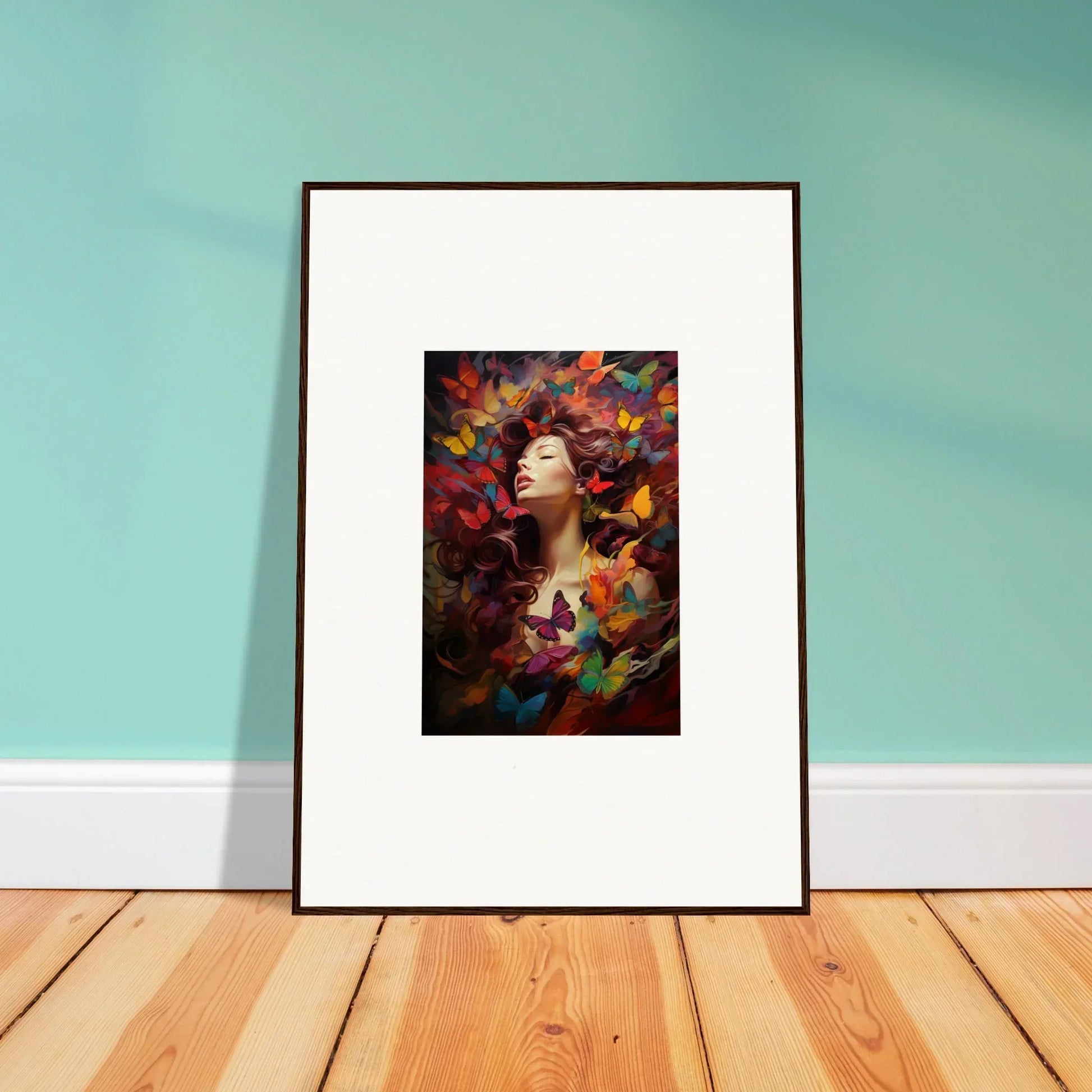 Framed wall art of a figure in colorful dream cascade for vibrant room decor