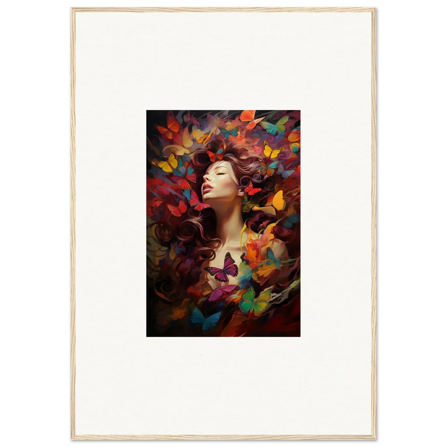 Colorful portrait of a woman with butterflies for Butterfly Dream Cascade room decor