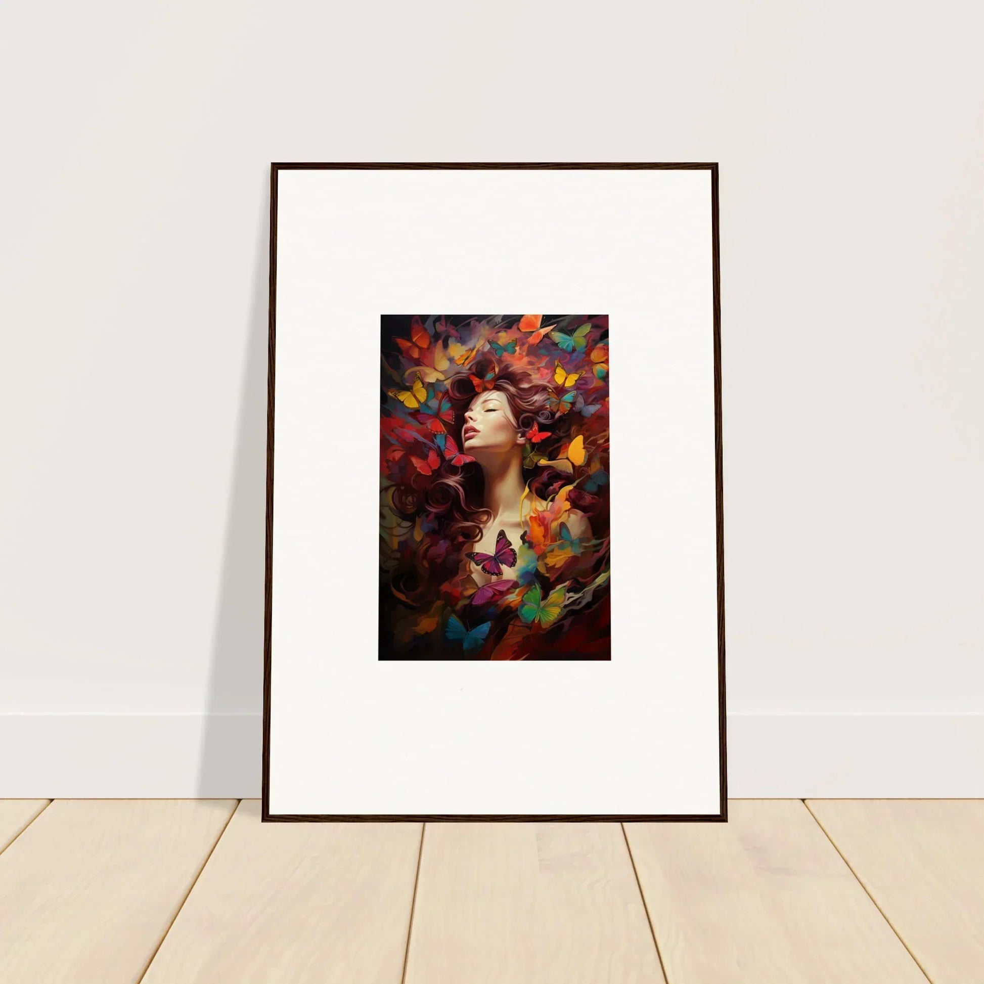 Framed wall art featuring a person in a colorful dream cascade for stylish room decor