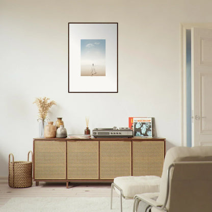 Wooden sideboard with cane-webbed doors for stylish room decor and entwined nostalgia