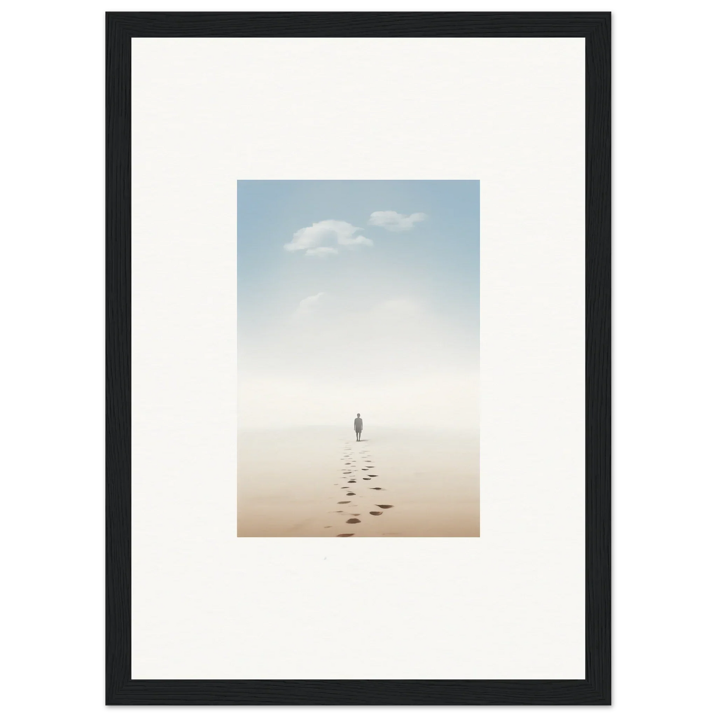 Framed wall art featuring a solitary figure on a misty beach, entwined nostalgia for room decor