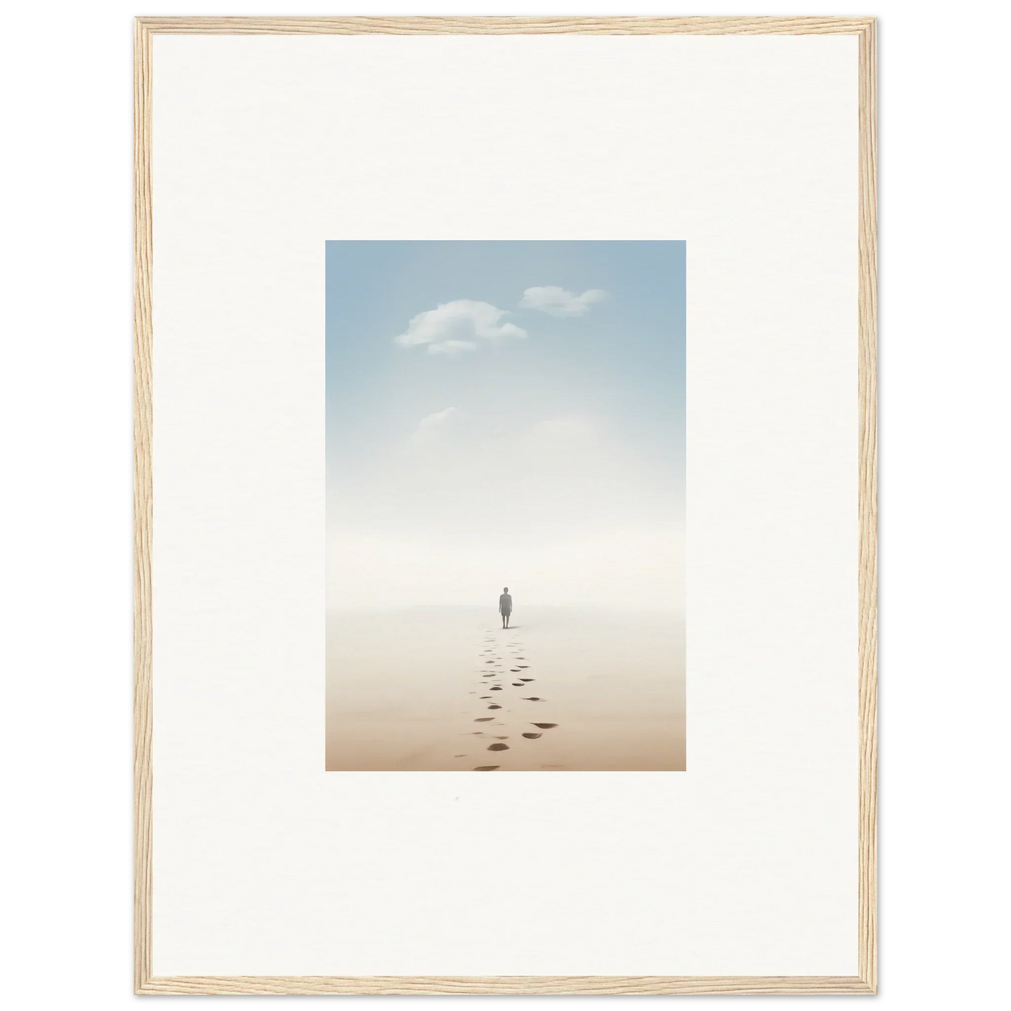 Framed wall art of a figure on a misty beach captures entwined nostalgia for room decor