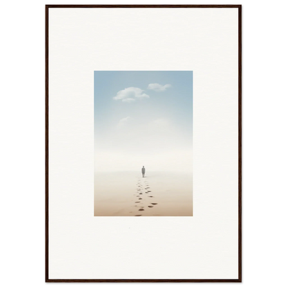 Framed wall art of a solitary figure on a misty beach, evoking entwined nostalgia