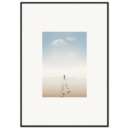 Framed wall art of a solitary figure on a misty beach capturing entwined nostalgia