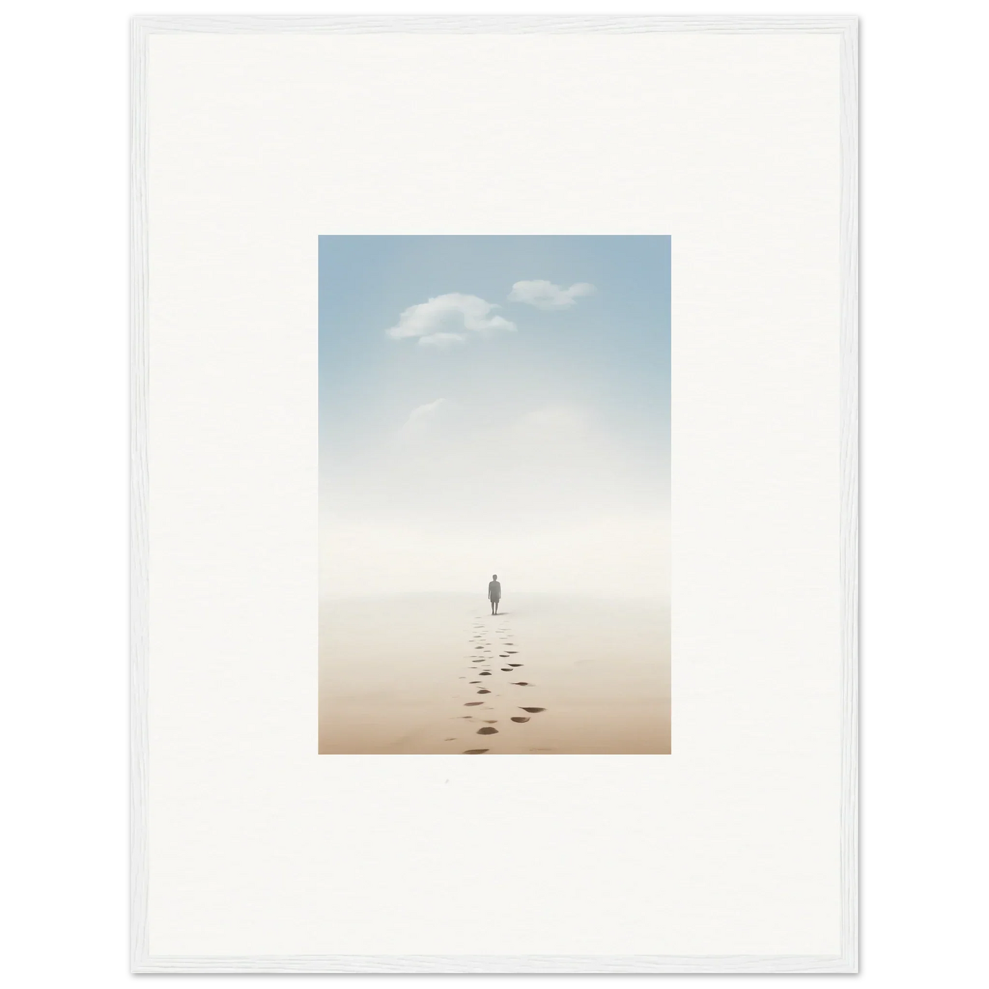 Solitary figure on beach leaving footprints, perfect for entwined nostalgia room decor