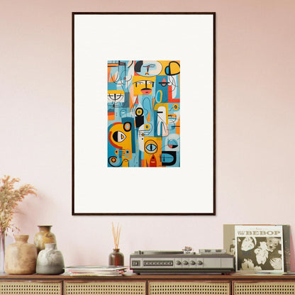 Framed abstract geometric art in blue, yellow, and orange from Fragment Streams Tango