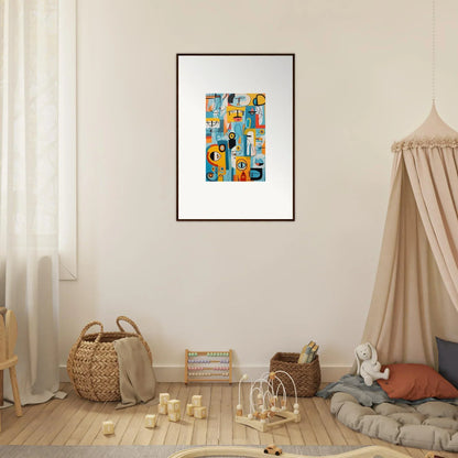 Framed abstract artwork in blue, orange, and black from Fragment Streams Tango collection