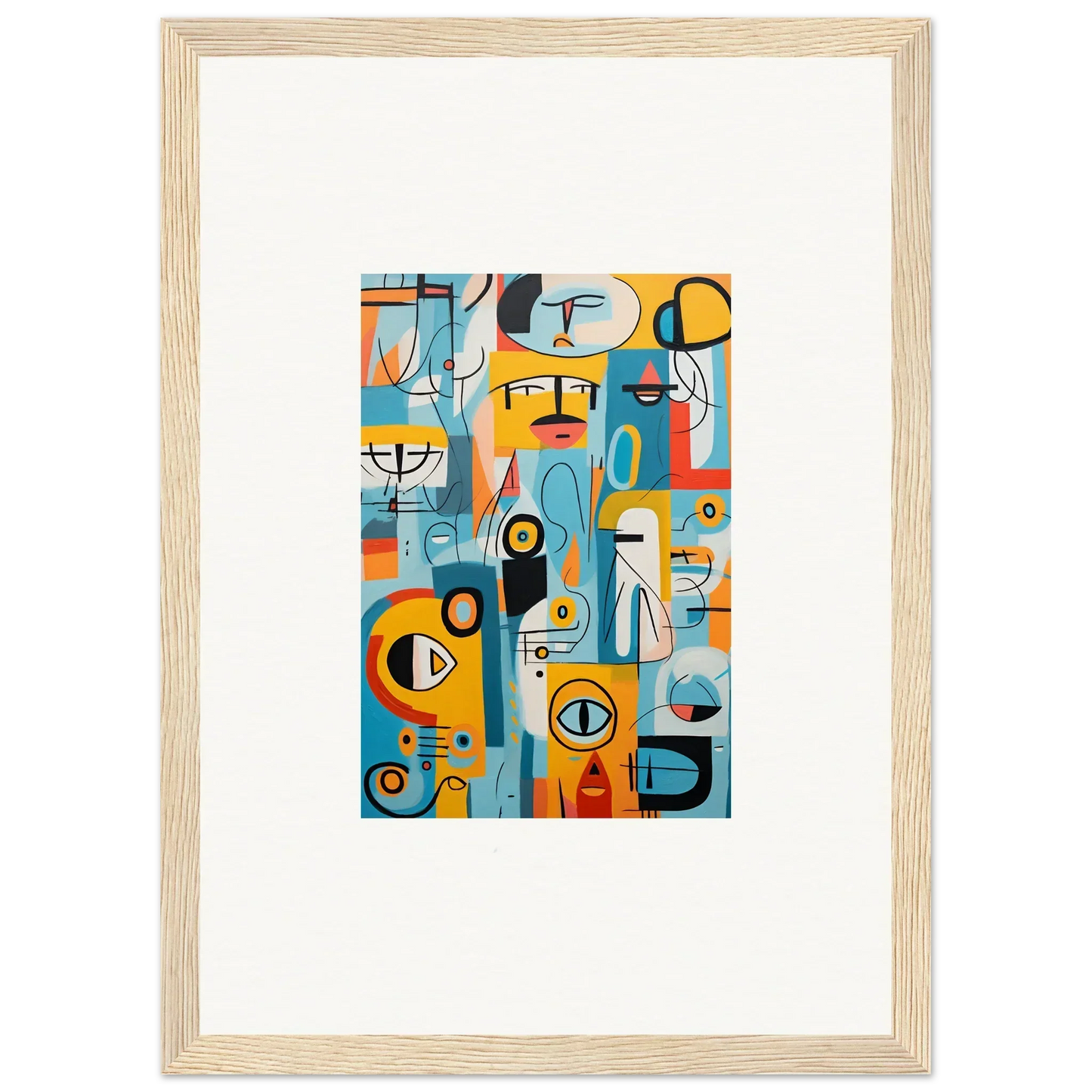 Abstract geometric artwork in blue, orange, and yellow in Fragment Streams Tango frame