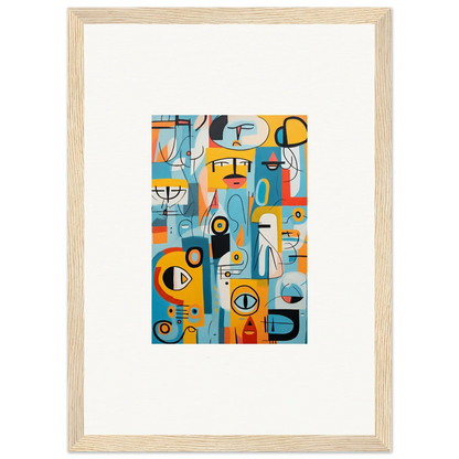 Abstract geometric artwork in blue, orange, and yellow in Fragment Streams Tango frame