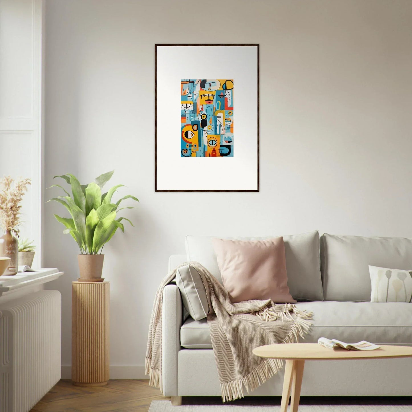 Framed abstract art Fragment Streams Tango with blue, orange, and yellow geometric patterns