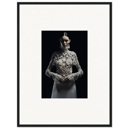 Black and white portrait of a woman in an Etheris Dress, ideal for room decor or framed wall art