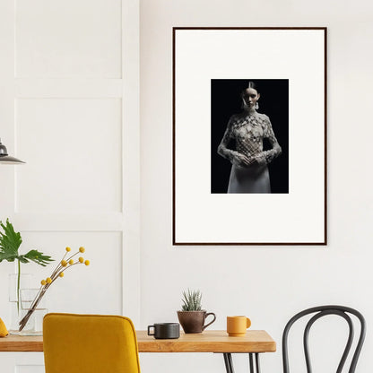 Framed black and white portrait of a person in an Etheris dress for stylish room decor