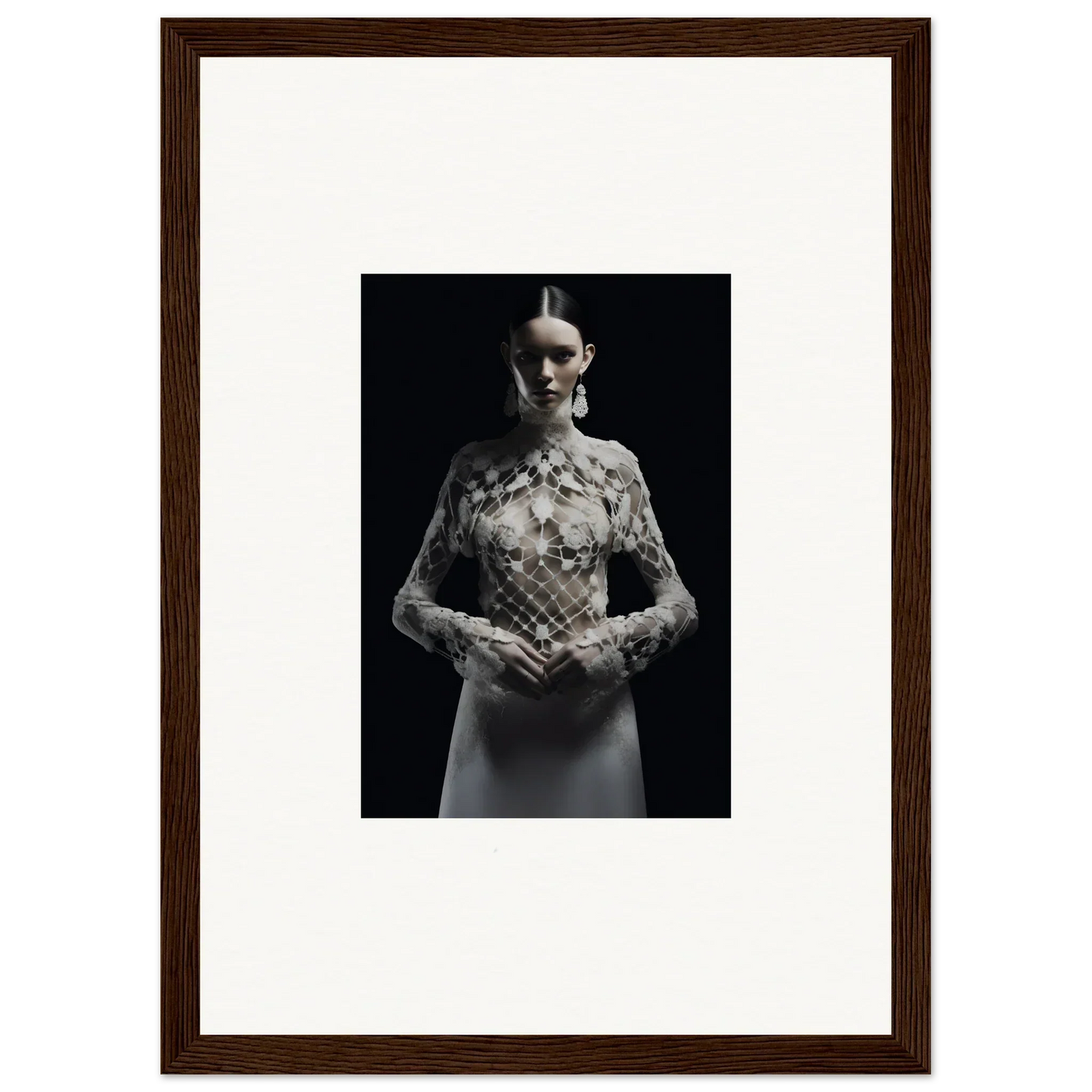 Black and white image of a woman in an Etheris Dress for elegant room decor or framed wall art