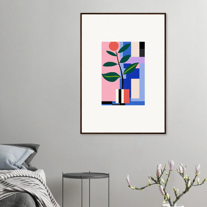 Framed abstract wall art with geometric shapes and plant for blooms ballet room decor