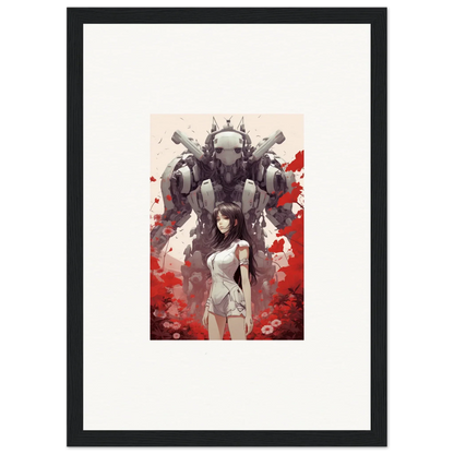 Framed canvas print of a woman and mech suit for striking room decoration wall art