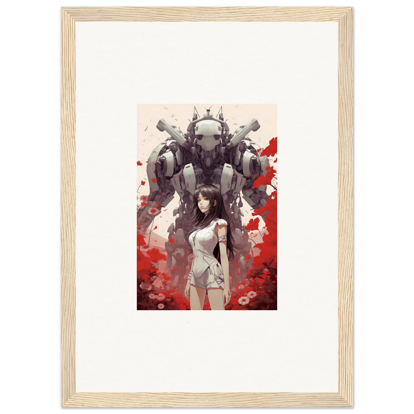 Framed canvas print of a woman and robot, perfect for unique room decoration wall art