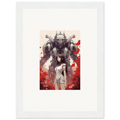 Woman with robotic figure and red splashes for Future Echoes canvas print wall art