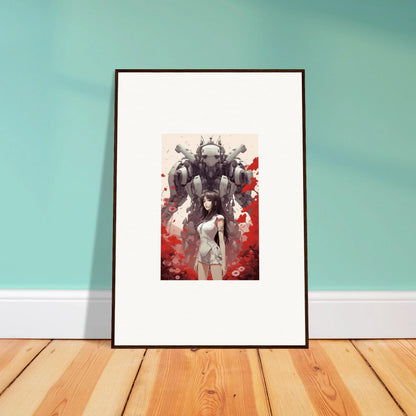 Framed Future Echoes canvas print featuring a figure and robotic form for cool wall art