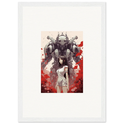 Framed wall art of a woman and robotic figure, perfect for room decoration, Future Echoes