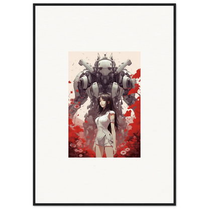 Framed wall art of a woman and a mech, perfect for room decoration in Future Echoes