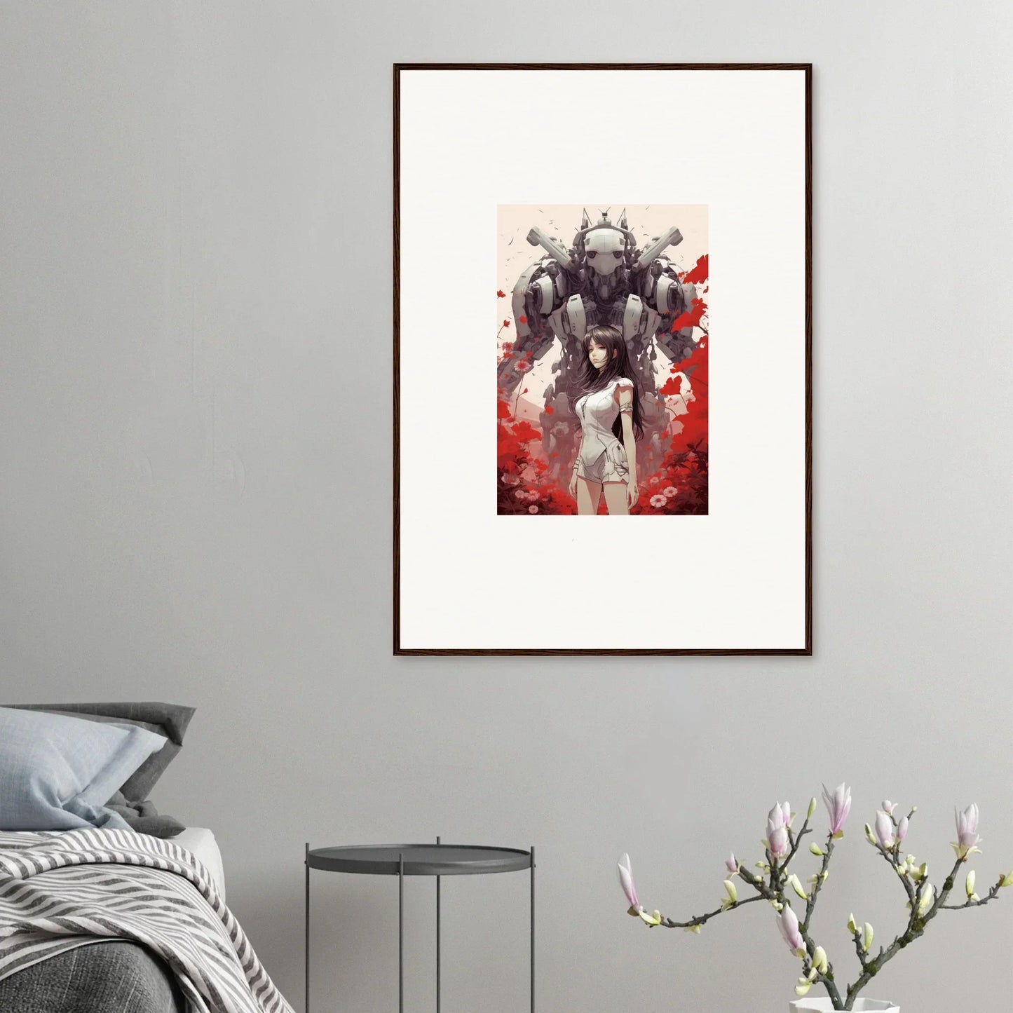 Framed canvas print of a stylish robotic figure, perfect wall art for room decoration