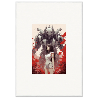 Woman in a mech suit for Future Echoes wall art, perfect for room decoration