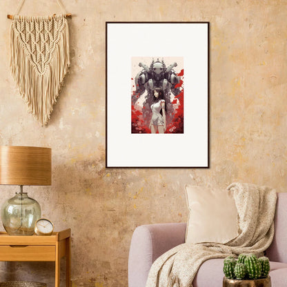 Framed Future Echoes canvas print of a figure in red and gray smoke for room decoration