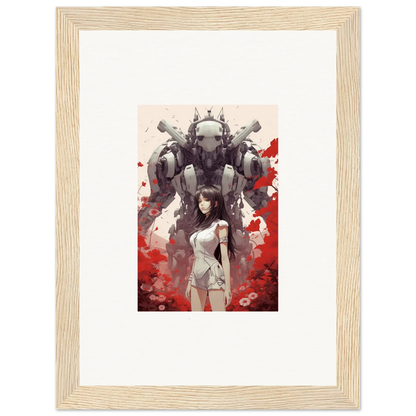 Framed canvas print of a woman and robotic figure, perfect wall art for room decoration