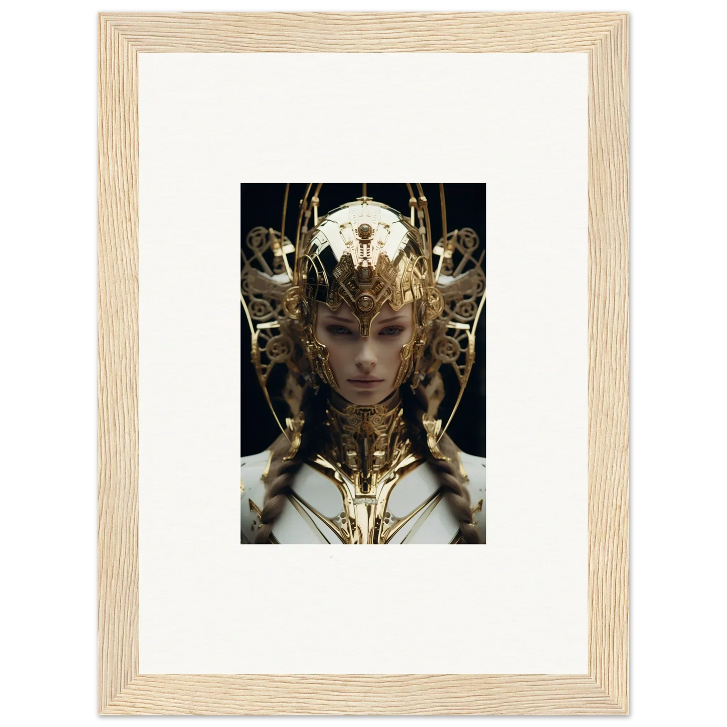 Framed artwork of a golden headdress from Future Opulence Rewoven collection