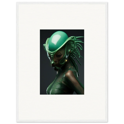 Futuristic humanoid in green helmet, perfect for a canvas print or room decoration