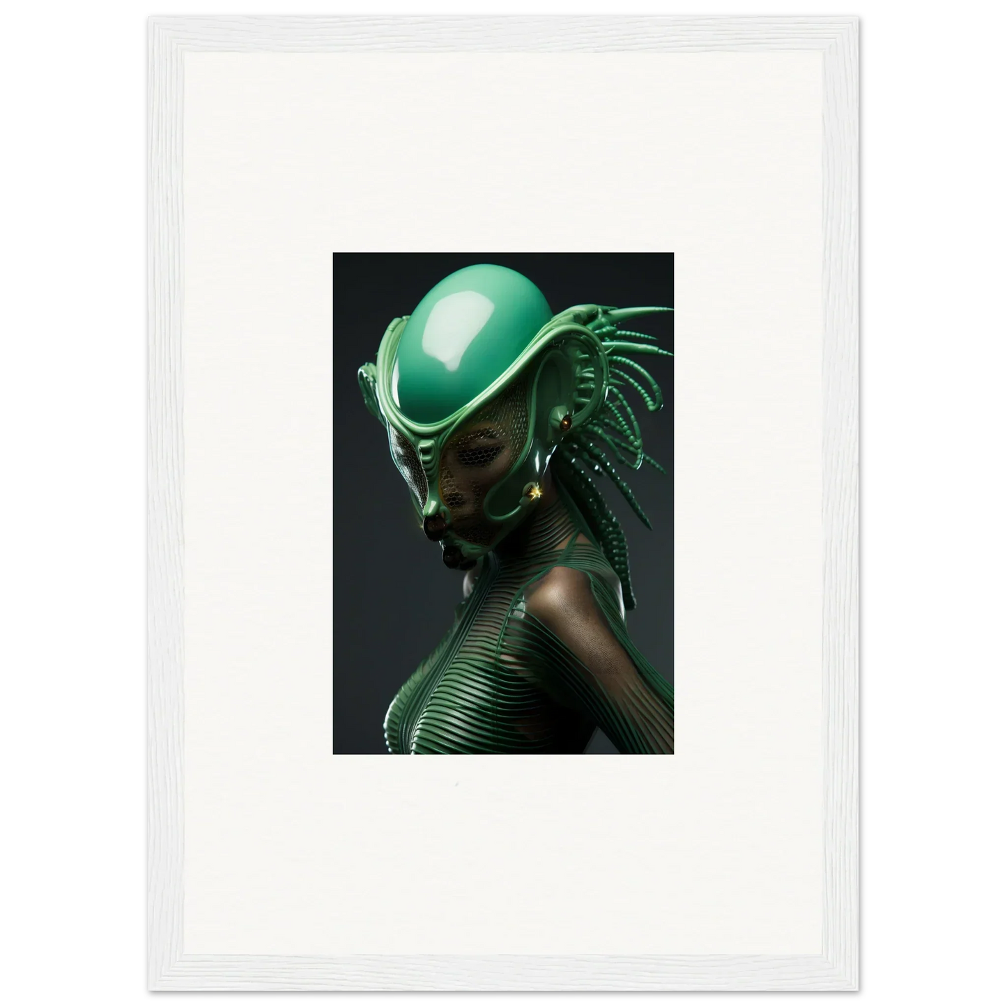 Futuristic green helmet with spikes perfect for room decoration and cool canvas prints