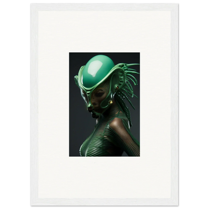 Futuristic green helmet with spikes perfect for room decoration and cool canvas prints