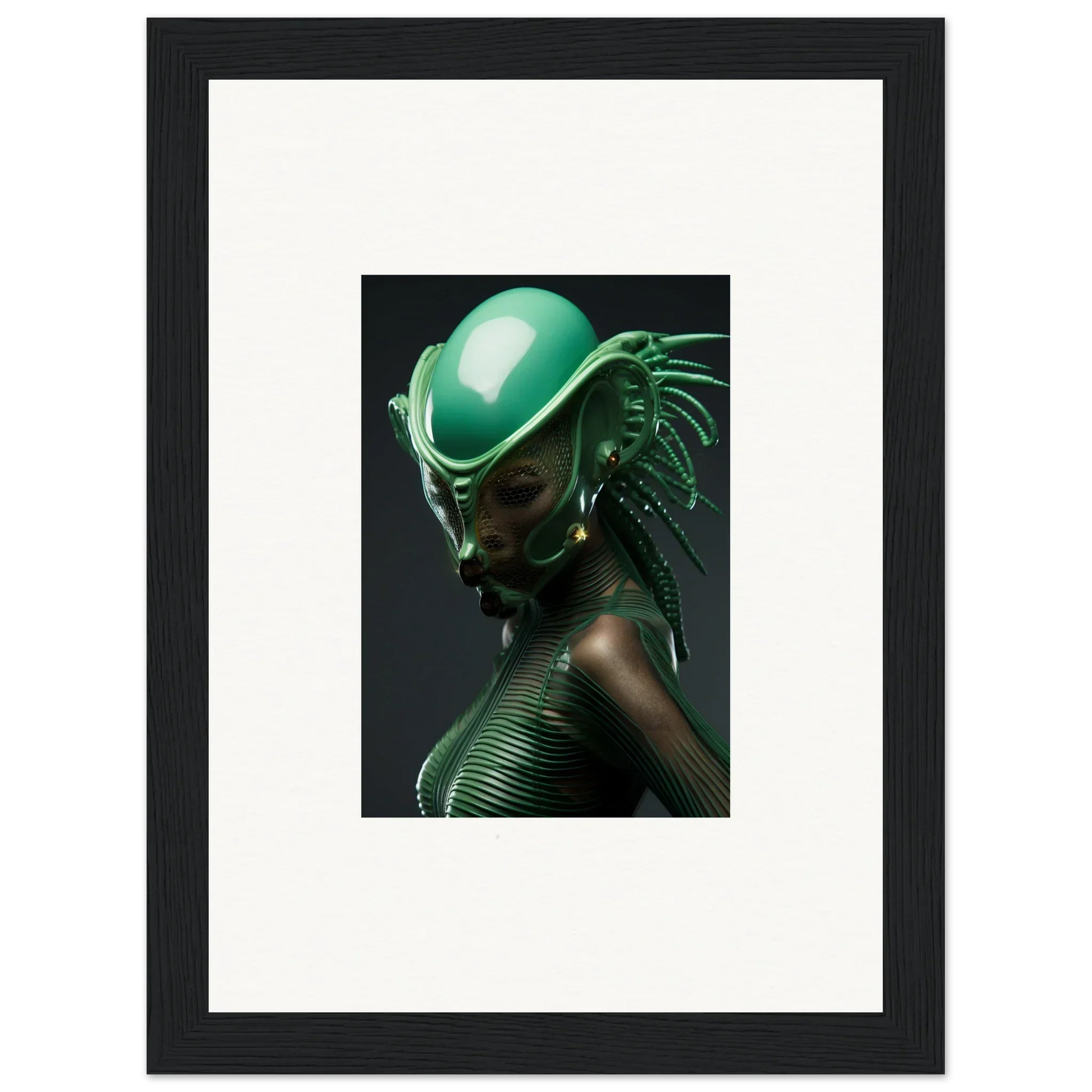 Futuristic alien-like helmet perfect for a unique room decoration or canvas print