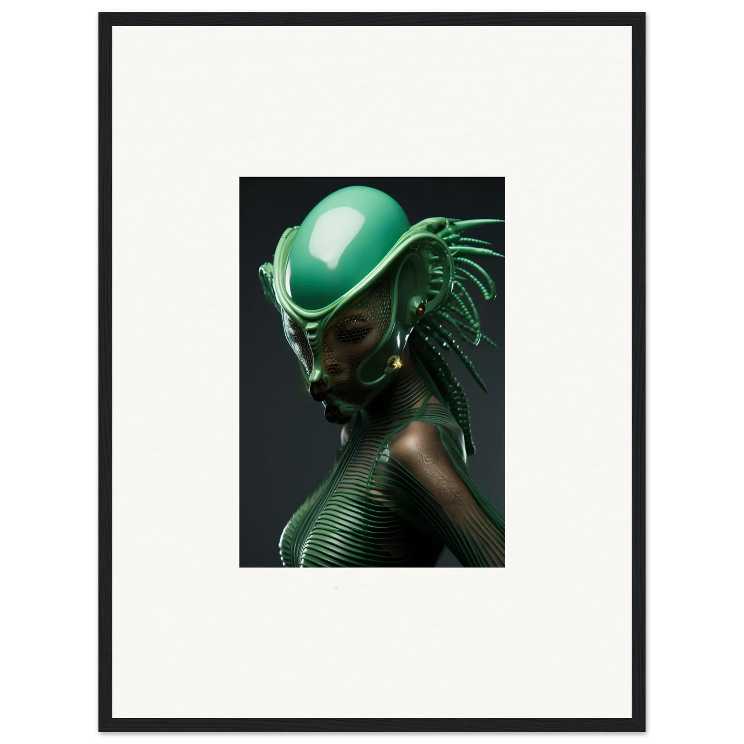 Futuristic alien figure with a green helmet for cool room decoration canvas print