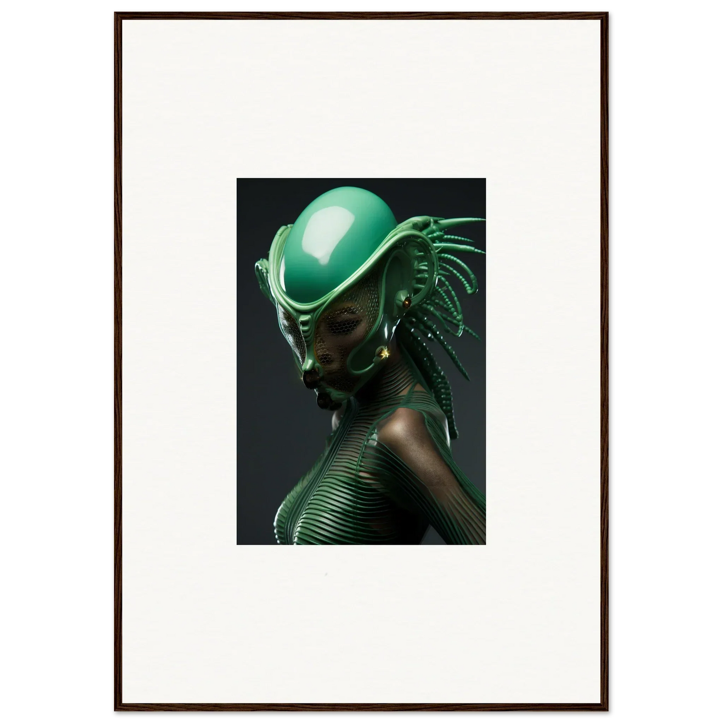 Futuristic green alien mask perfect for room decoration or as a canvas print idea