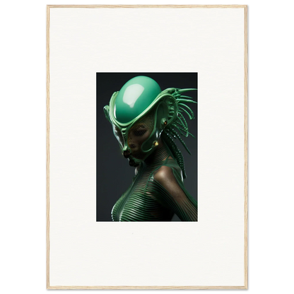 Cool futuristic green helmet with alien design, perfect for canvas print or room decoration