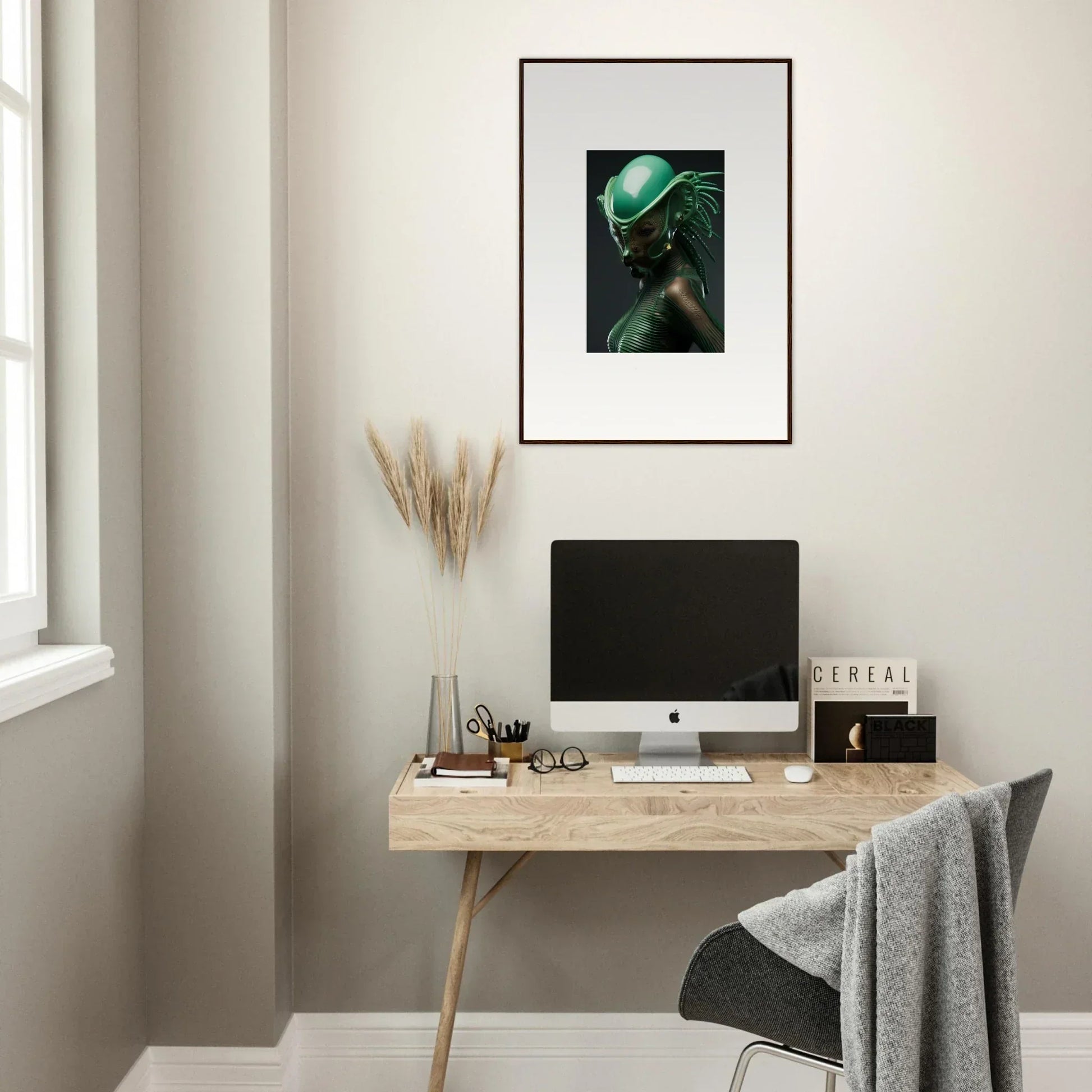 Framed alien creature artwork for a unique room decoration canvas print featuring chlorophyll nectar