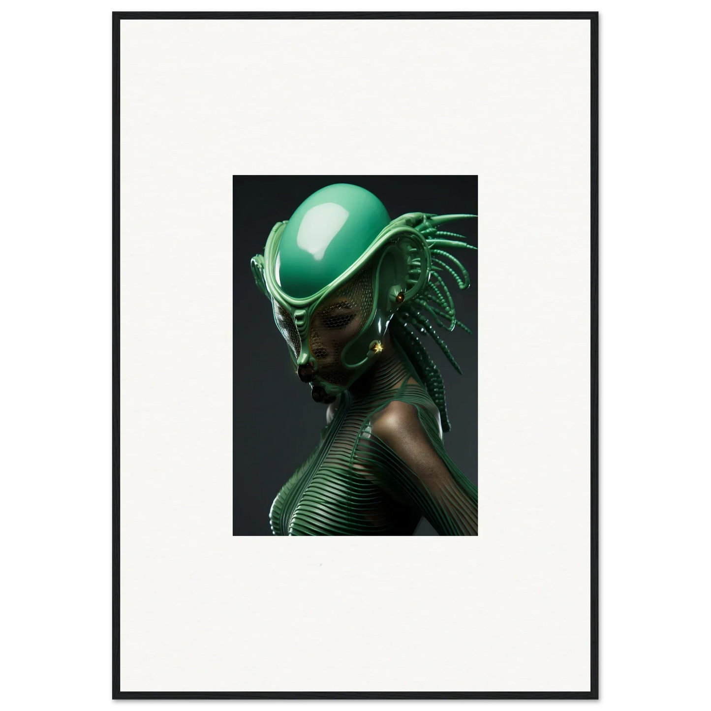 Futuristic green alien mask for cool room decoration and vibe with Chlorophyll Nectar