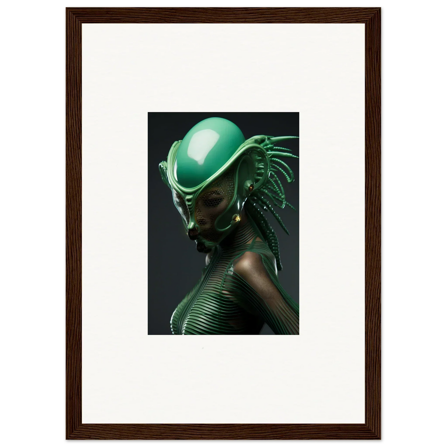 Futuristic alien figure with green helmet, perfect for room decoration canvas print