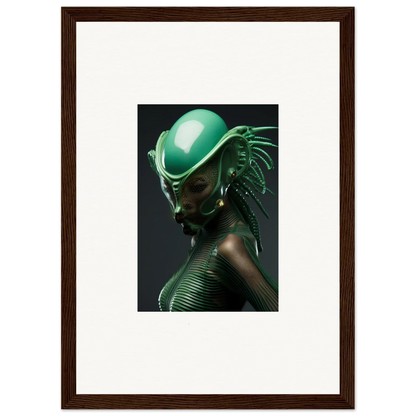 Futuristic alien figure with green helmet, perfect for room decoration canvas print