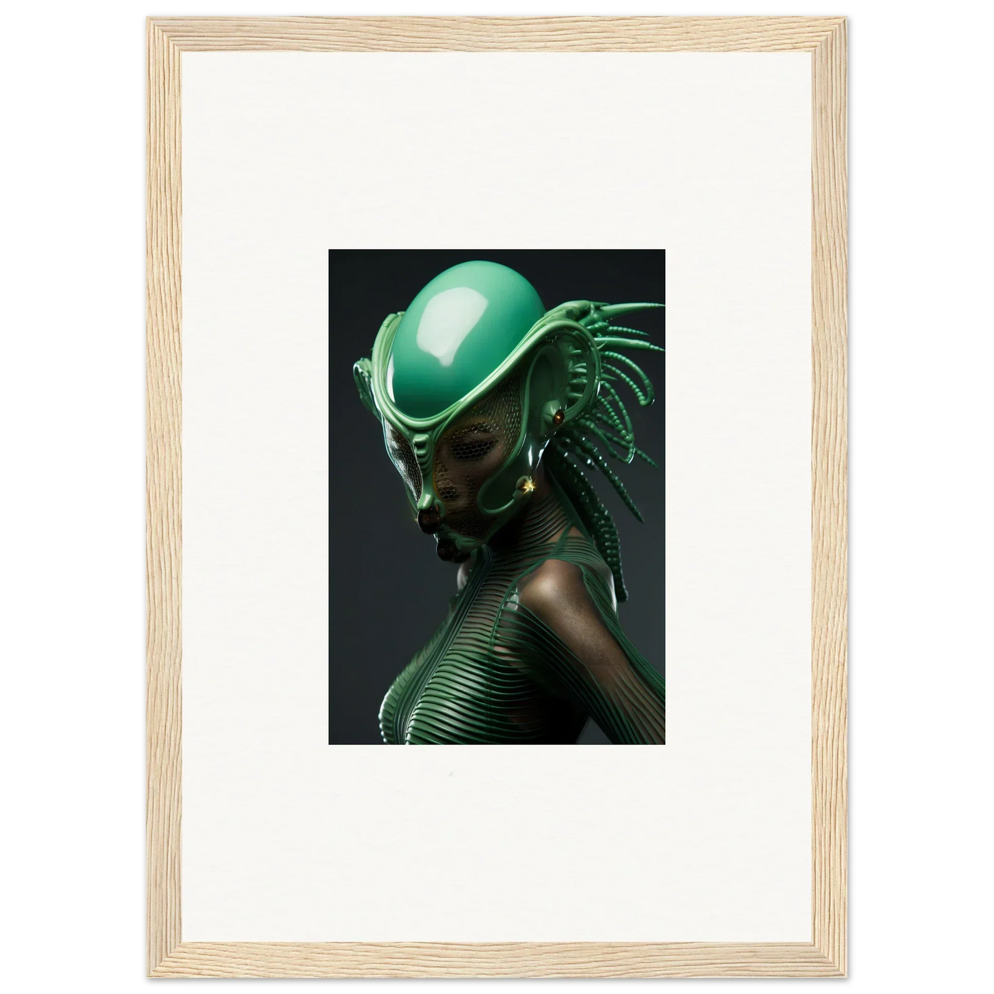 Futuristic green alien figure with sleek helmet perfect for Chlorophyll Nectar canvas print