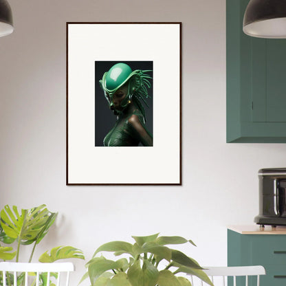 Framed canvas print of a futuristic alien profile, great for room decoration with chlorophyll nectar vibes